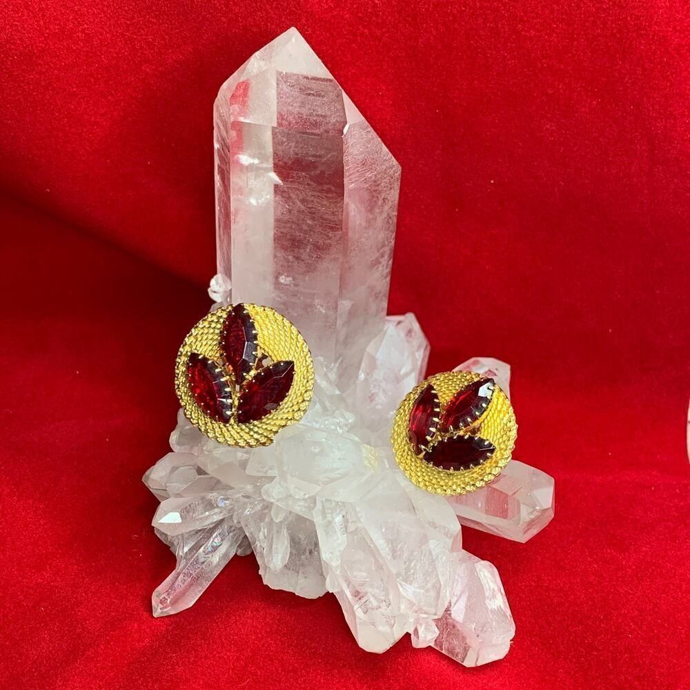 Rich Red Marquis shaped, Faceted Rhinestone Earrings